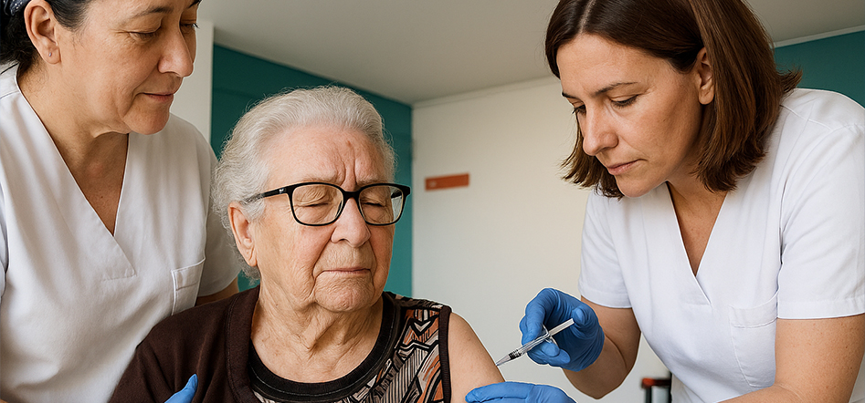 senyora gran rebent la vacuna de la grio